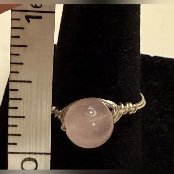 Ring - size 7.25 - wire wrapped palest pink round glass stone. New! Never worn - Picture 9 of 9